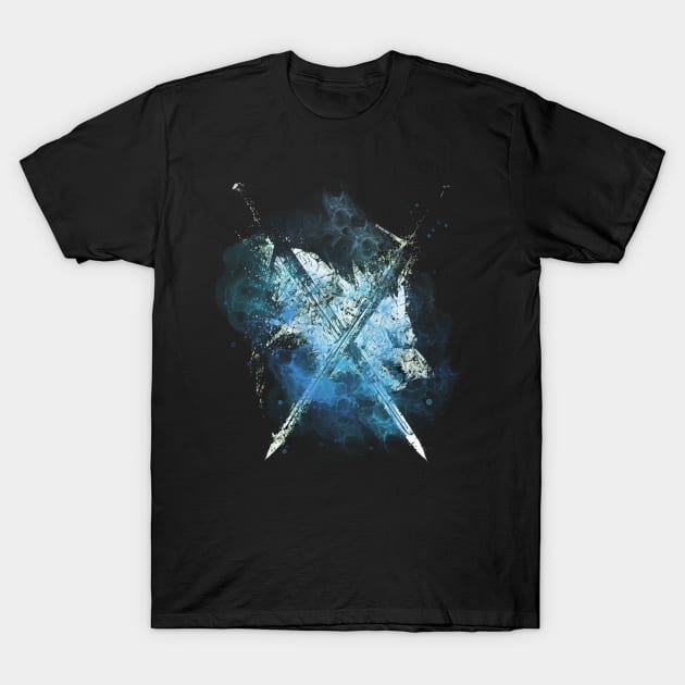 The Wolf Crossed Swords - Blue T-Shirt by Fenay-Designs